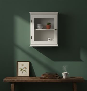 Langeland Væghængt Vitrineskab - 60x50x22,5 cm - Hvid/Hvid